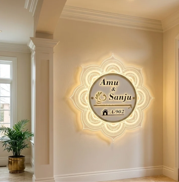 User-provided design reference: charcoal centre with an illuminated ornamental acrylic border